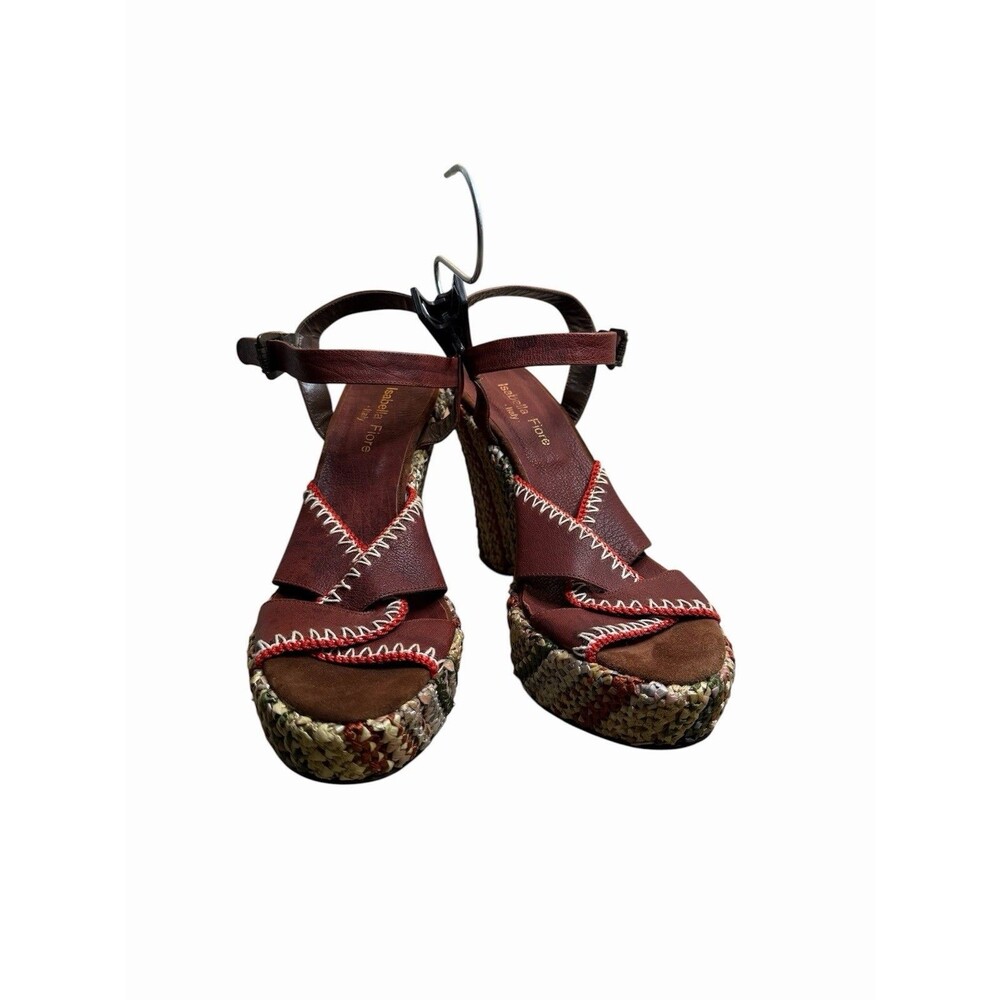 Isabella Fiore platform wedge sandals Size 10 Italy Bohemian Flair Leather Upper